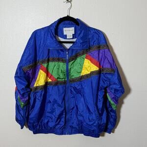 Vintage‎ 80s Windbreaker Jacket Blue Colorblock XL